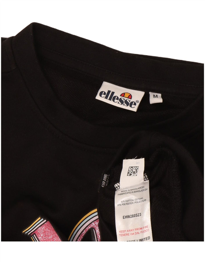 Ellesse Γυναικείο Crop Γραφικό Φούτερ Jumper UK 14 Medium Black