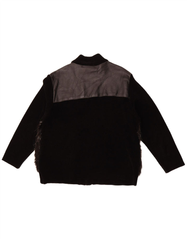 VINTAGE Γυναικείο Δερμάτινο Μπουφάν UK 18 XL Μαύρο Δερμάτινο