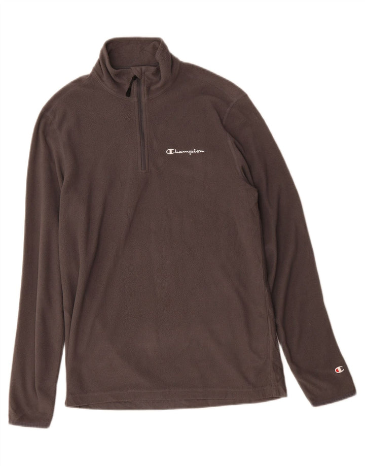 CHAMPION Mens Zip Neck Fleece Jumper Medium Brown Polyester