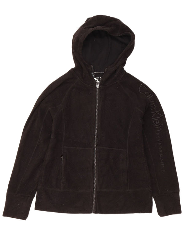 Calvin Klein Γυναικείο μπουφάν με κουκούλα με γραφικά φλις UK 10 Small Black