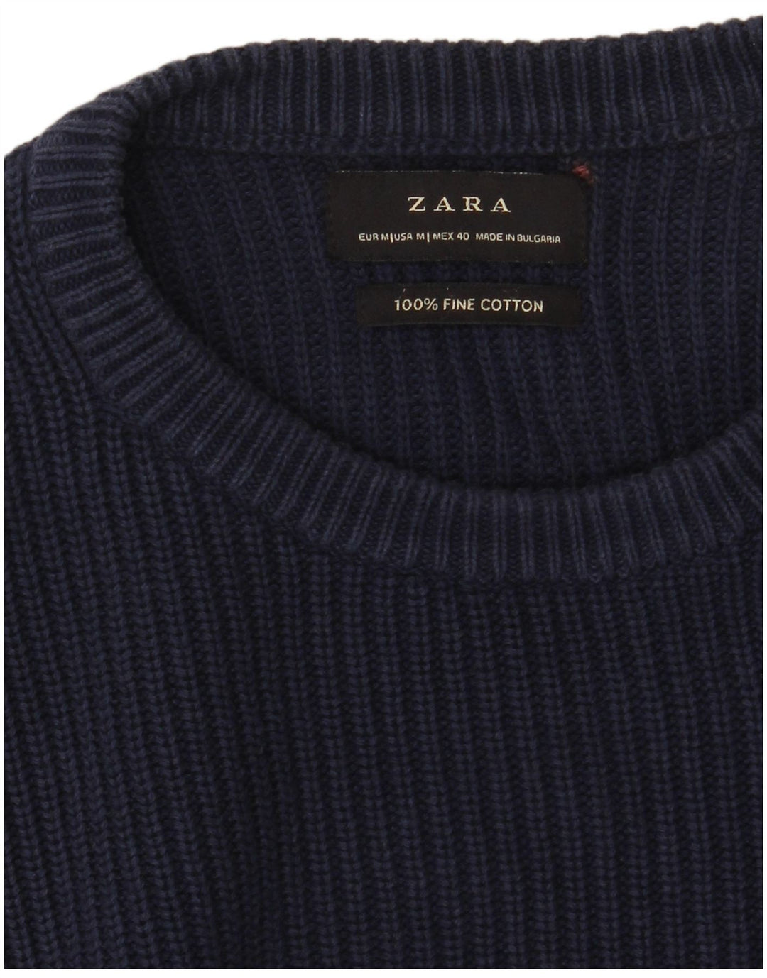 Ανδρικό πουλόβερ ZARA με λαιμόκοψη μεσαίου μπλε βαμβακερό