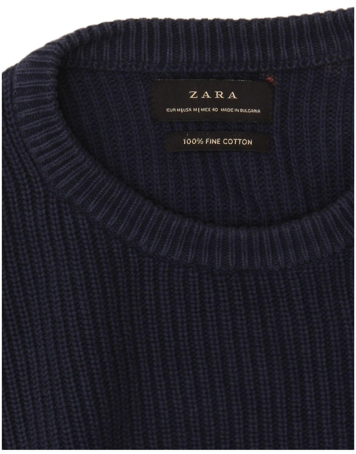 Ανδρικό πουλόβερ ZARA με λαιμόκοψη μεσαίου μπλε βαμβακερό