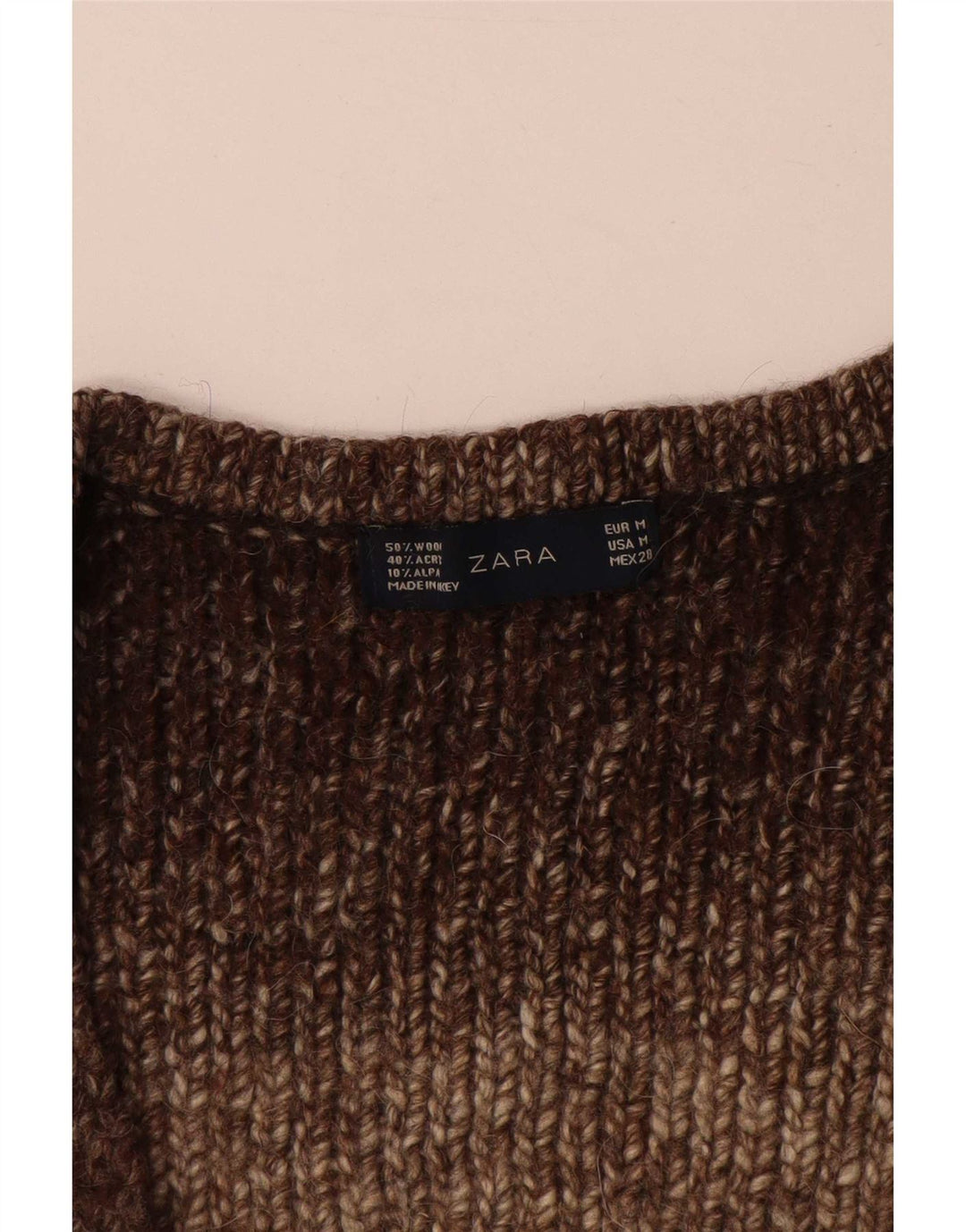 Zara Γυναικεία Ζακέτα Crop UK 14 Μαλλί μεσαίου καφέ