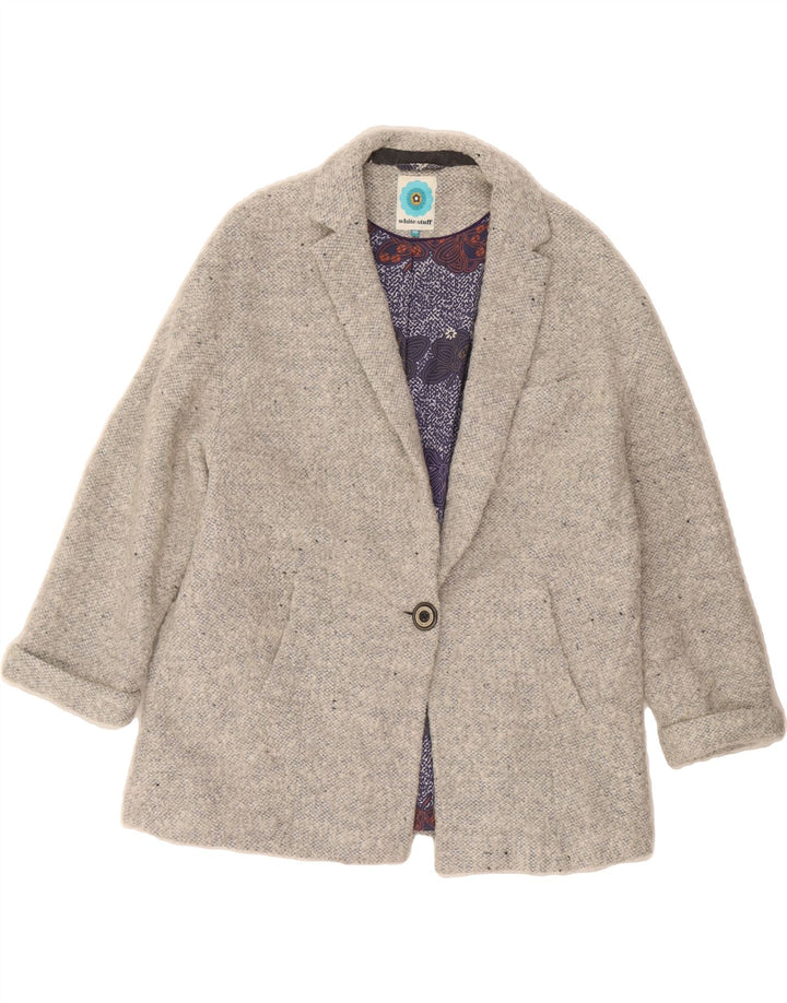 WHITE STUFF Womens 1 Button Blazer Jacket UK 16 Large Grey Flecked Acrylic Vintage White Stuff and Second-Hand White Stuff from Messina Hembry 