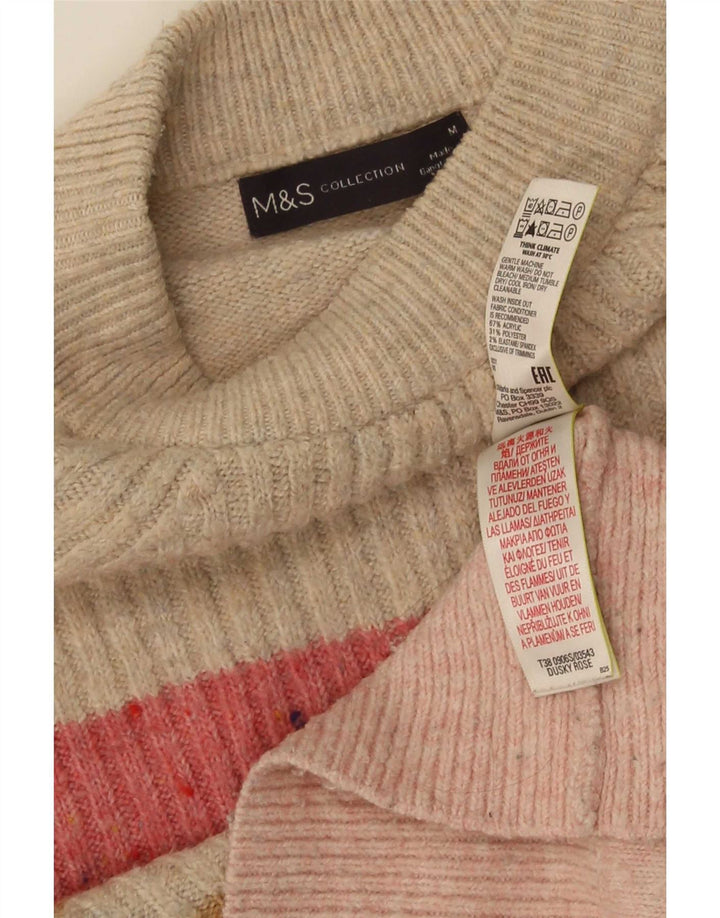 Marks & Spencer Γυναικείο πουλόβερ με λαιμόκοψη UK 16 Medium Pink ριγέ