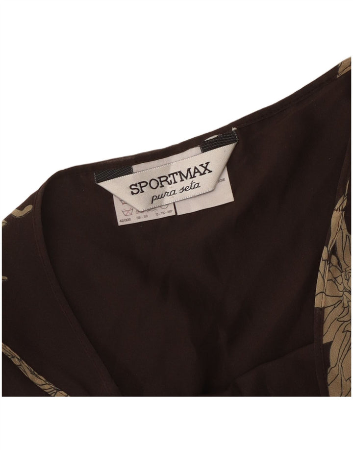 SPORTMAX Γυναικείο αμάνικο φόρεμα με θήκη UK 6 XS καφέ λουλουδάτο μετάξι