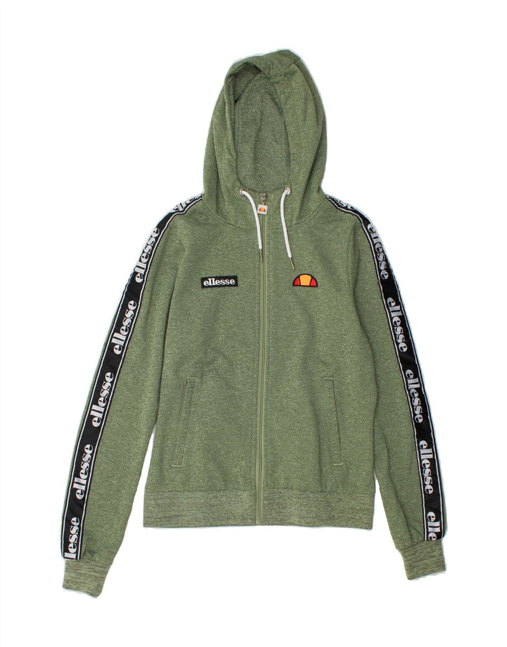 ELLESSE Womens Graphic Zip Hoodie Sweater UK 8 Small Green Polyester Vintage Ellesse and Second-Hand Ellesse from Messina Hembry 