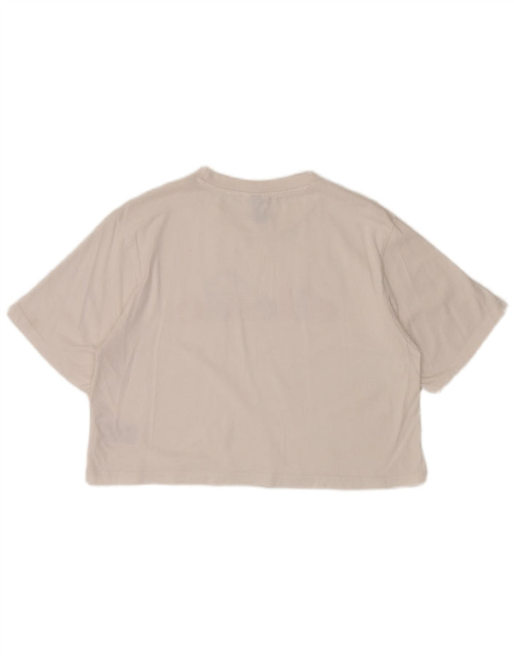 ELLESSE Γυναικείο Crop Graphic T-Shirt Top UK 12 μεσαίο λευκό βαμβακερό