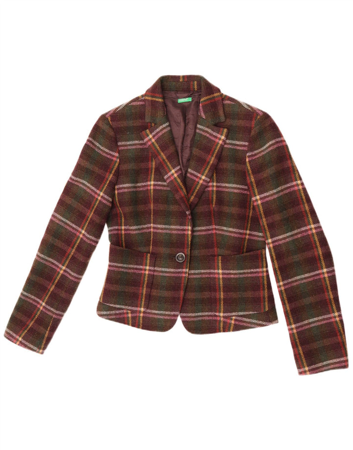 Benetton Γυναικείο Μπουφάν Blazer με 1 Κουμπί IT 44 Μεσαίο Πολύχρωμο Check