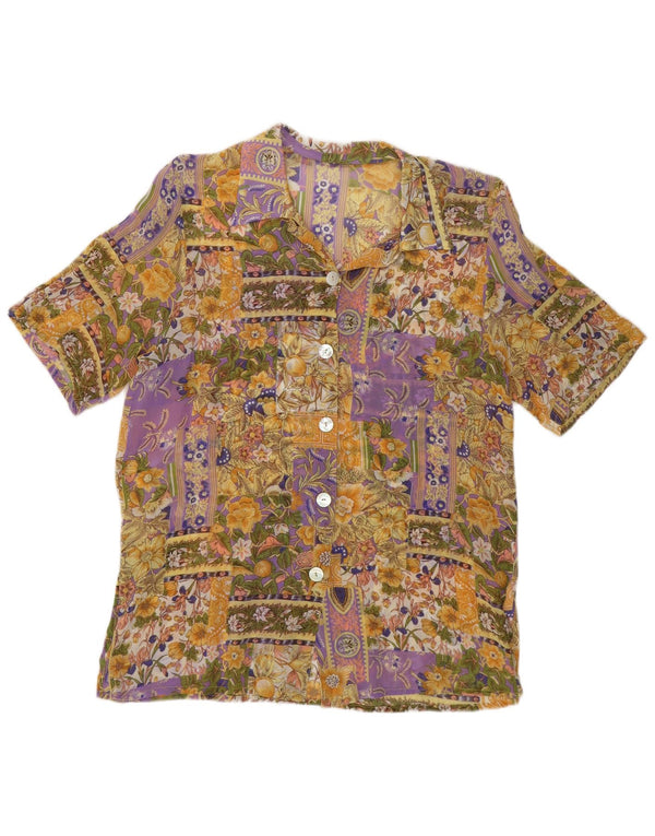 Vintage γυναικείο κοντομάνικο πουκάμισο μπλούζα UK 12 Medium πολύχρωμο Floral