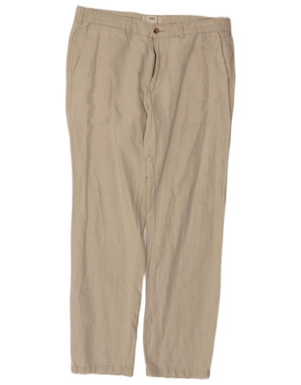 Ανδρικό ίσιο παντελόνι Chino Marks & Spencer W36 L30 από λευκό βαμβακερό