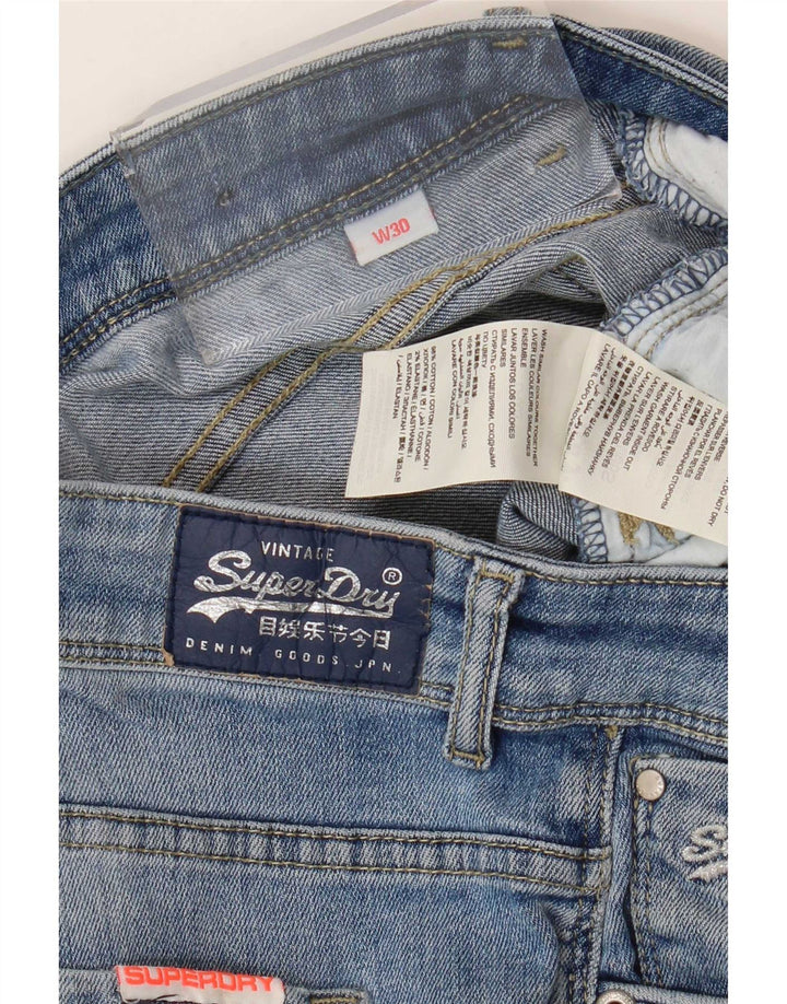 Superdry γυναικείο τζιν σορτς W30 με μεσαίο μπλε βαμβακερό