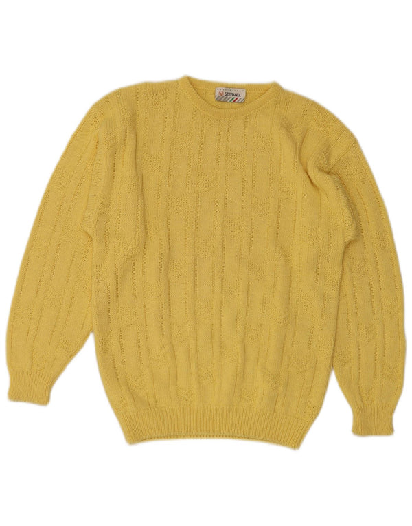 Stefanel Γυναικείο πουλόβερ με λαιμόκοψη UK 10 Small Yellow Geometric