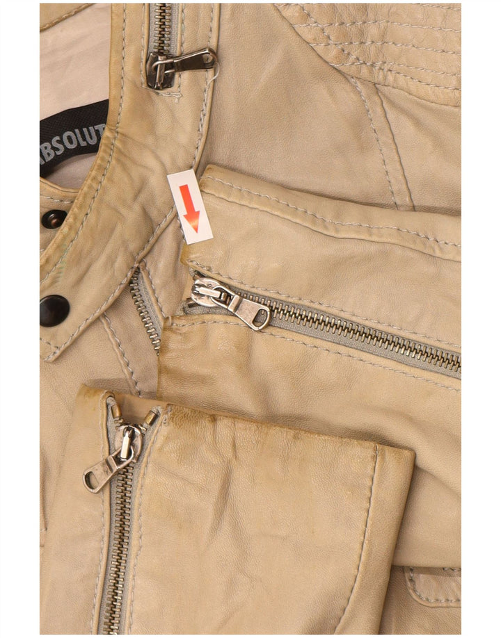 Vintage Γυναικείο Δερμάτινο Μπουφάν UK 16 Large Beige Leather