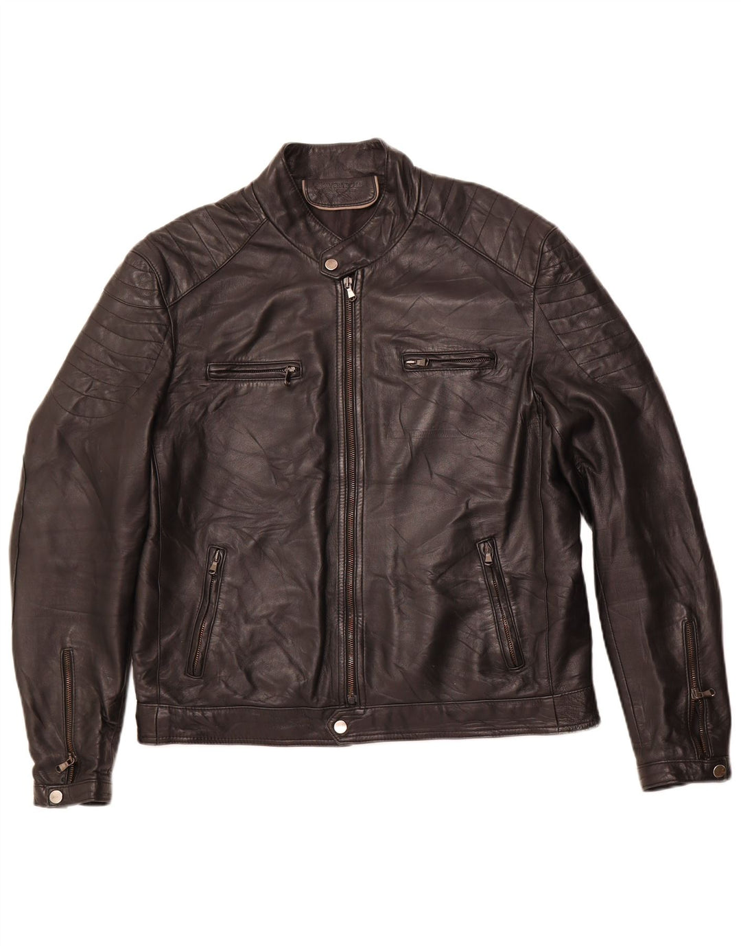 VINTAGE Ανδρικό Δερμάτινο Μπουφάν Racer IT 54 2XL Μαύρο Δερμάτινο