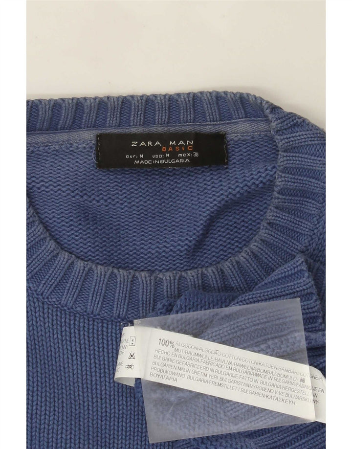 Ανδρικό πουλόβερ Zara με λαιμόκοψη μεσαίου μπλε βαμβακερό