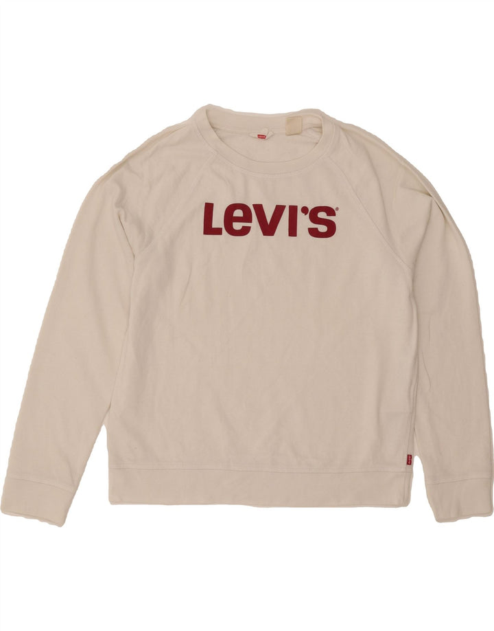 LEVI'S Womens Graphic Sweatshirt Jumper UK 16 Large White Cotton Vintage Levi's and Second-Hand Levi's from Messina Hembry 