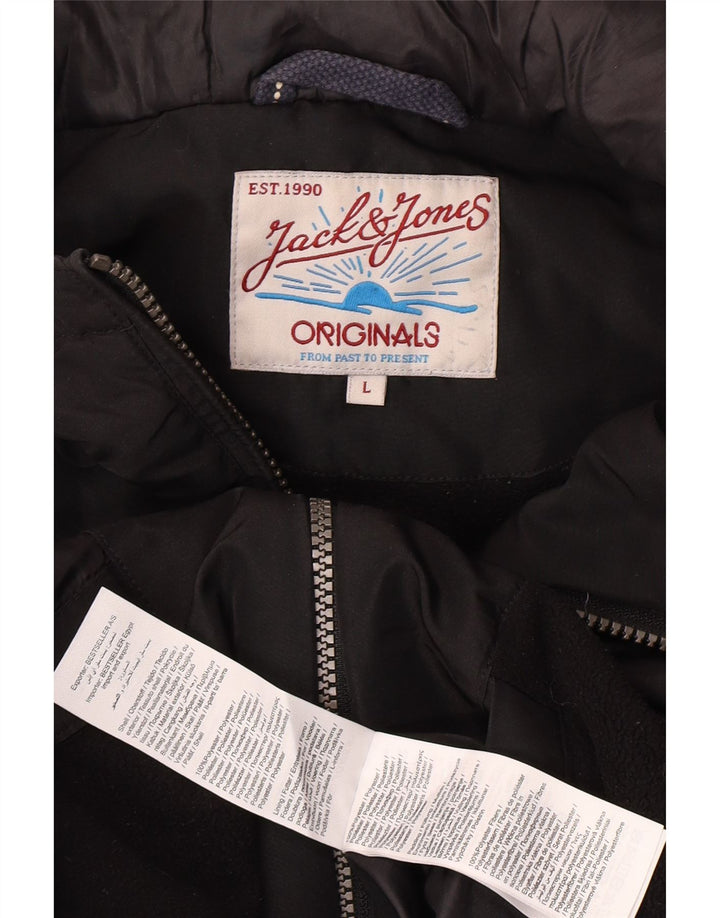 Jack & Jones Ανδρικό μπουφάν με κουκούλα αντιανεμικό UK 40 μεγάλο μαύρο πολυεστέρα