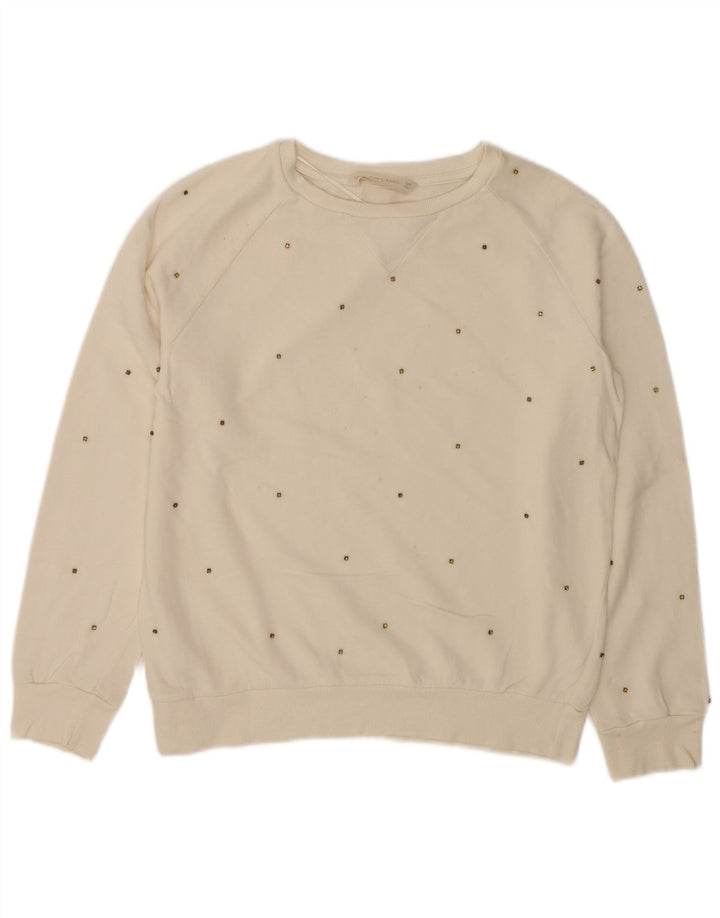 Zara Γυναικεία Φούτερ Jumper UK 10 Small White Cotton
