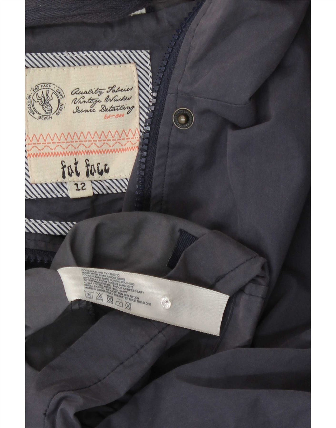 Fat Face γυναικείο μπουφάν Duffle με κουκούλα UK 12 Medium Navy Blue από βαμβάκι