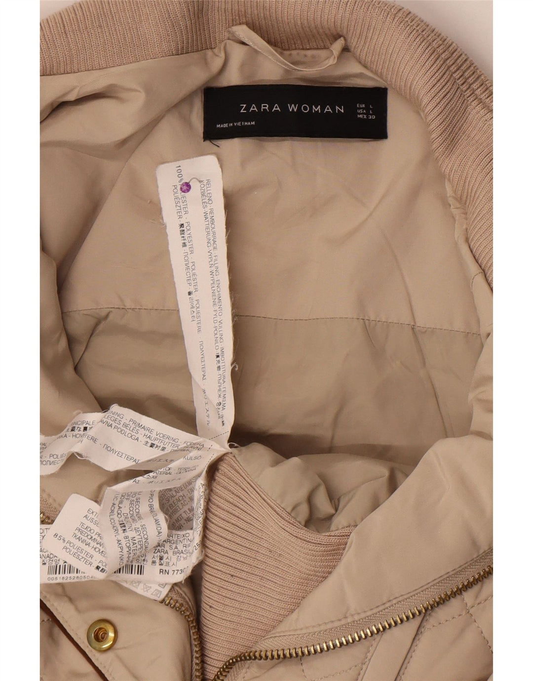 Zara Γυναικείο Καπιτονέ Μπουφάν UK 14 Μεγάλο Μπεζ Πολυεστέρας