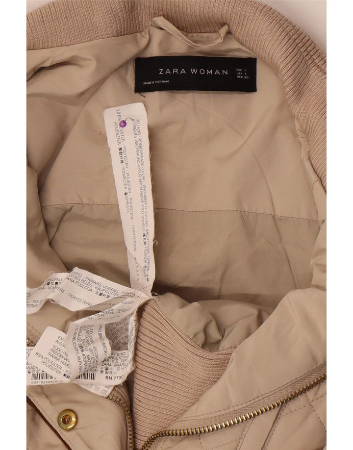Zara Γυναικείο Καπιτονέ Μπουφάν UK 14 Μεγάλο Μπεζ Πολυεστέρας