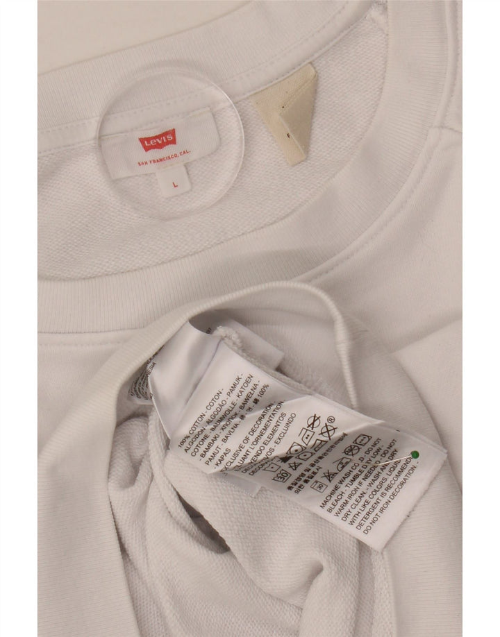 LEVI'S Γυναικείο Γραφικό Φούτερ Jumper UK 16 μεγάλο λευκό βαμβακερό