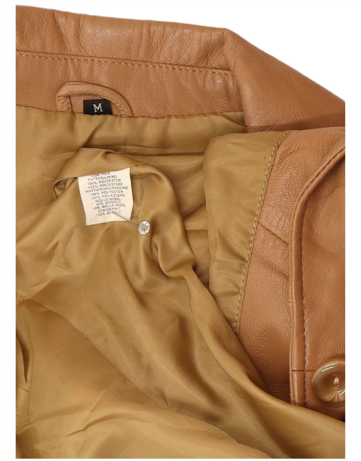 Vintage Γυναικείο Δερμάτινο Σακάκι Μπλέιζερ με 1 Κουμπί UK 12 Δερμάτινο μεσαίο καφέ