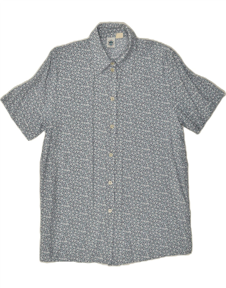 VINTAGE Womens Short Sleeve Shirt UK 14 Large Blue Floral Viscose | Vintage Vintage | Thrift | Second-Hand Vintage | Used Clothing | Messina Hembry 