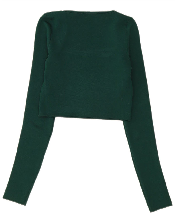 Zara Γυναικείο Crop Top Μακρύ μανίκι UK 8 Small Green Polyester