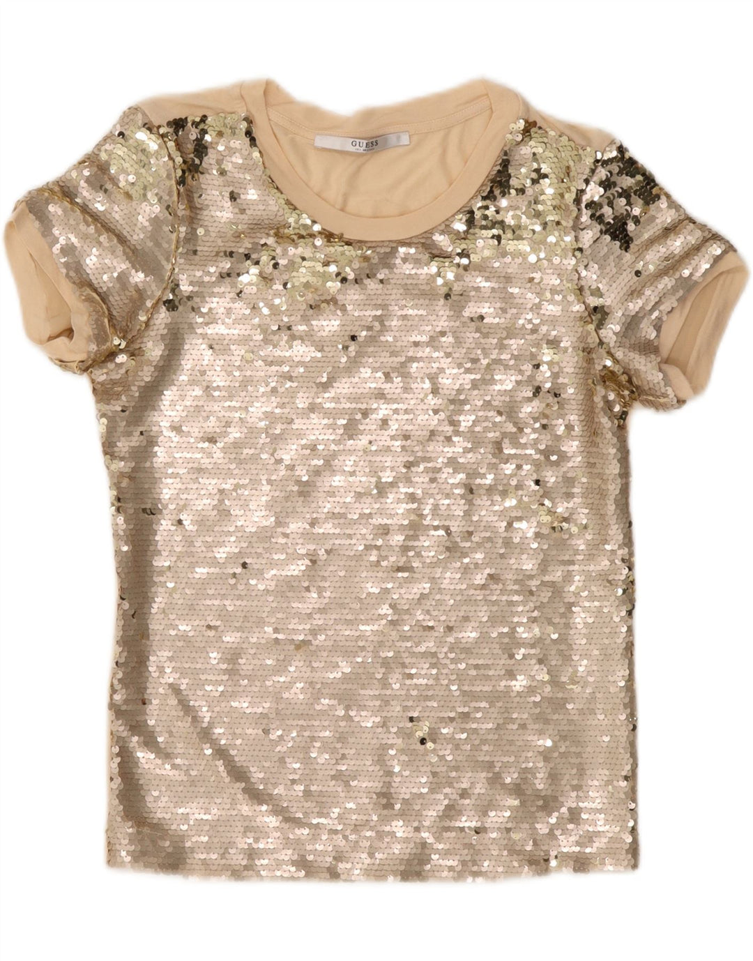Guess Γυναικεία μπλούζα με παγιέτα Top UK 10 Small Beige