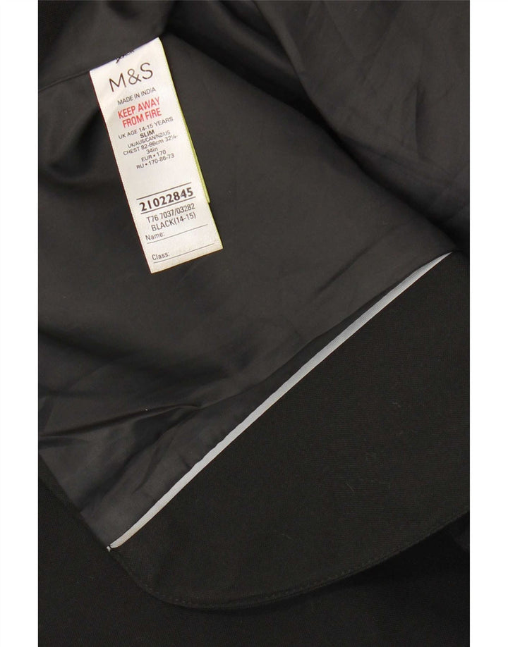 Marks & Spencer Boys 2 Button Blazer Jacket 14-15 Years Black Polyester