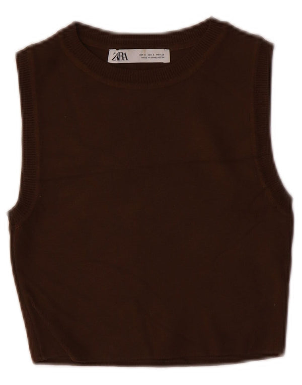 Zara Womens Vest Tank Top UK 8 Small Brown Viscose