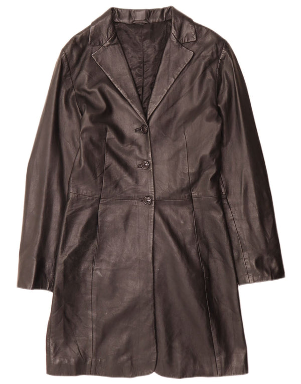 Stefanel Womens Leather Coat IT 40 Small Black
