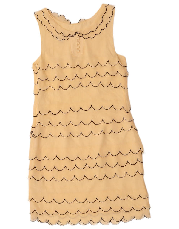 Γυναικείο αμάνικο φόρεμα με θήκη VINTAGE UK 6 XS Μπεζ ριγέ μετάξι