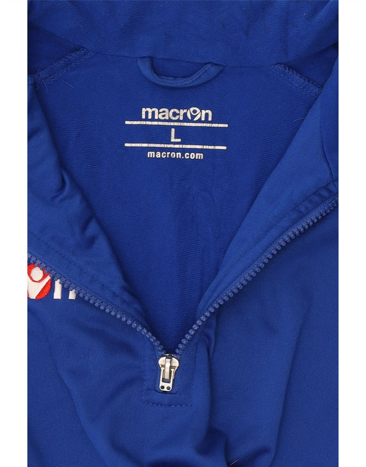 MACRON Mens Pullover Tracksuit Top Jacket Large Blue Colourblock Polyester Vintage Macron and Second-Hand Macron from Messina Hembry 