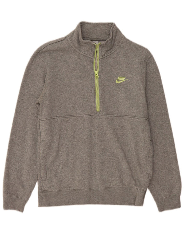 Nike Womens Zip Neck Sweatshirt Jumper UK 10 Small Grey Flecked Cotton
