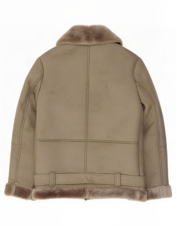 Topshop Γυναικείο Oversized Sherpa Biker Jacket UK 6 XS Grey Polyester