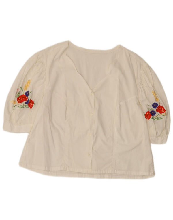 Vintage γυναικεία κοντομάνικη μπλούζα UK 14 Large White Floral