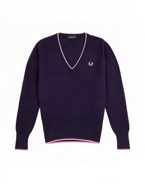 Fred Perry Γυναικείο πουλόβερ με λαιμόκοψη με V λαιμόκοψη UK 8 Small Navy Blue Wool