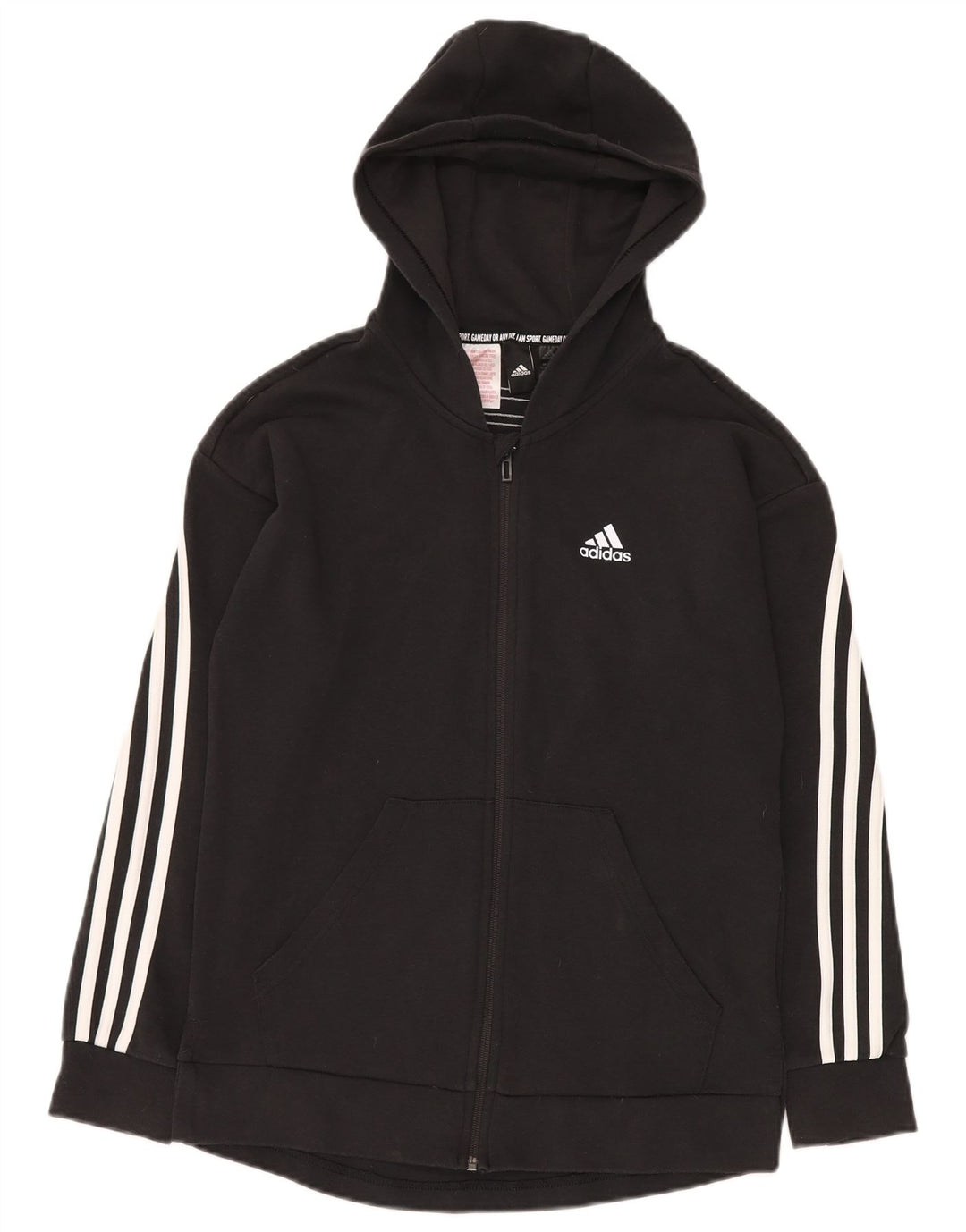 ADIDAS Boys Loose Fit Zip Hoodie πουλόβερ 14-15 ετών Μαύρο βαμβακερό