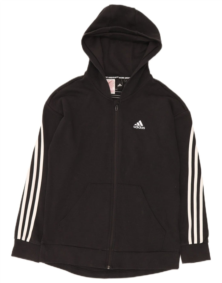 ADIDAS Boys Loose Fit Zip Hoodie πουλόβερ 14-15 ετών Μαύρο βαμβακερό