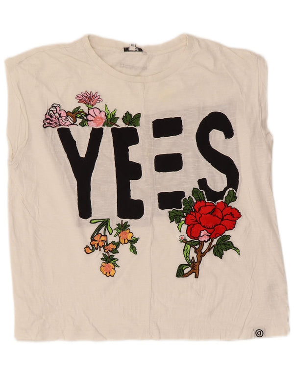 Desigual Γυναικείο Υπερμεγέθη Γραφικό Γιλέκο UK 6 XS Λευκό βαμβακερό