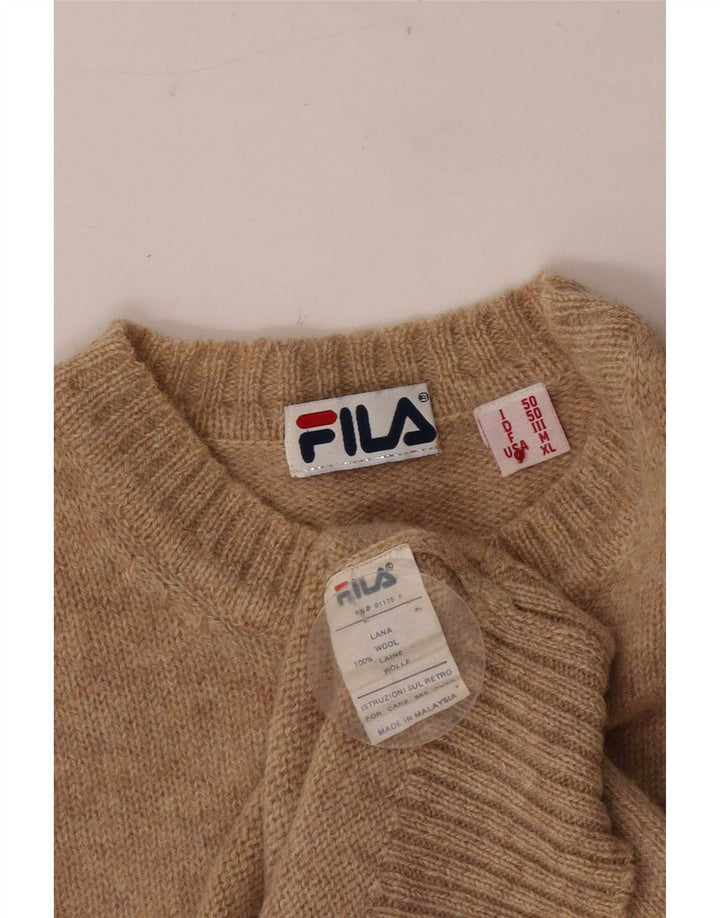 Fila Ανδρικό πουλόβερ με λαιμόκοψη IT 50 μεσαίου καφέ μαλλί