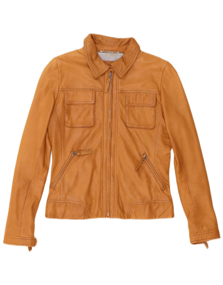 Massimo Dutti Γυναικείο Crop Δερμάτινο Μπουφάν UK 12 Medium Beige Sheepskin