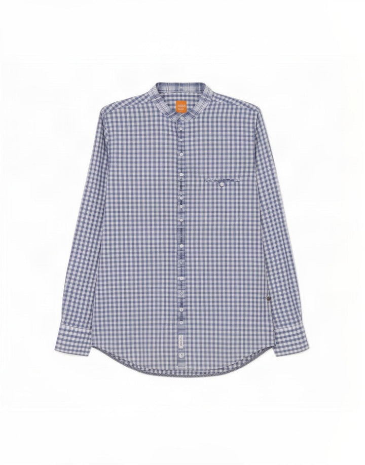 Ανδρικό πουκάμισο Hugo Boss, μεσαίο μπλε βαμβακερό Gingham