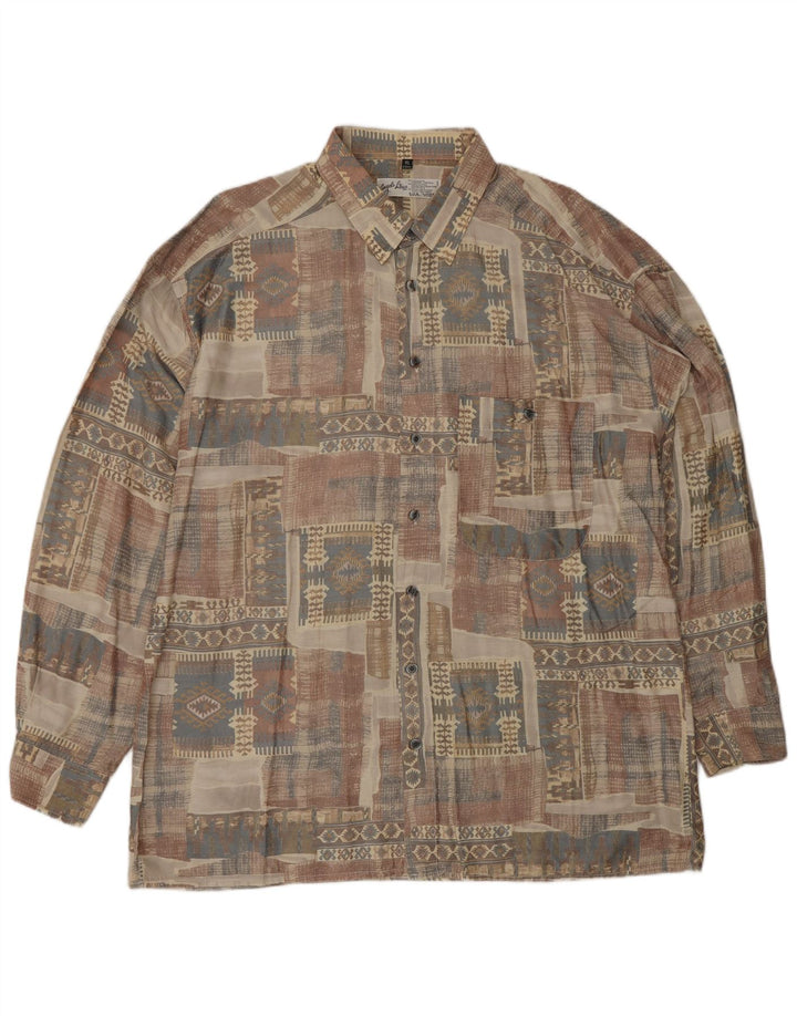 ANGELO LITRICO Ανδρικό πουκάμισο μέγεθος 43/44 XL μπεζ γεωμετρική βισκόζη Aztec