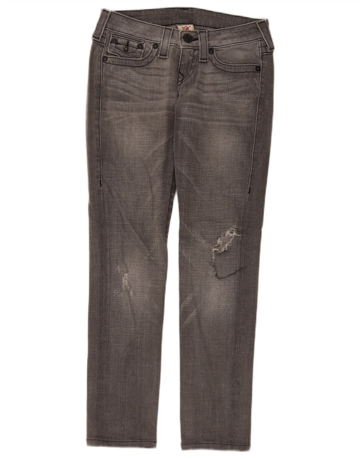 True Religion Womens Distressed Slim Jeans W26 L29 Γκρι βαμβακερό
