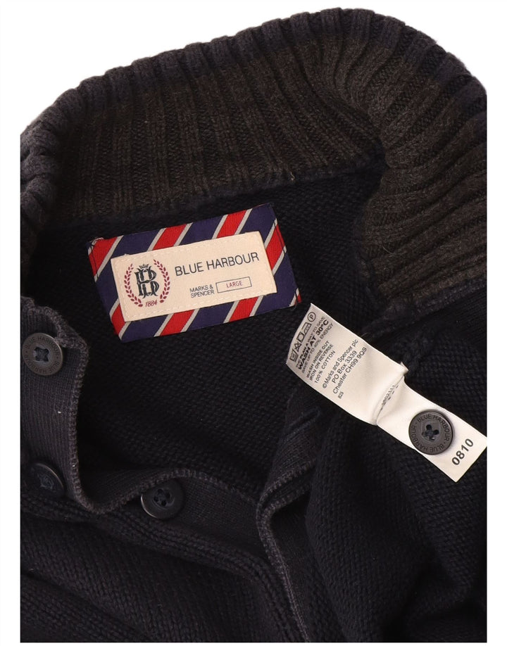 Marks & Spencer Ανδρικό μπλε πουλόβερ με κουμπιά για λαιμό, Μεγάλο Navy
