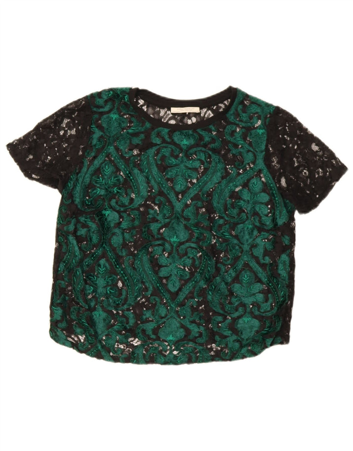 Zara Γυναικεία Μπλούζα Crop Top UK 14 Medium Green Paisley